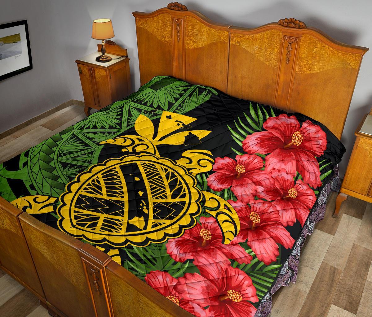 Hawaii Turtle Hibiscus Polynesian Premium Quilt - Aphos Style - Polynesian Pride