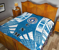 Northern Mariana Islands Premium Quilt - Northern Mariana Islands Seal Polynesian White Tattoo (Blue) - Polynesian Pride