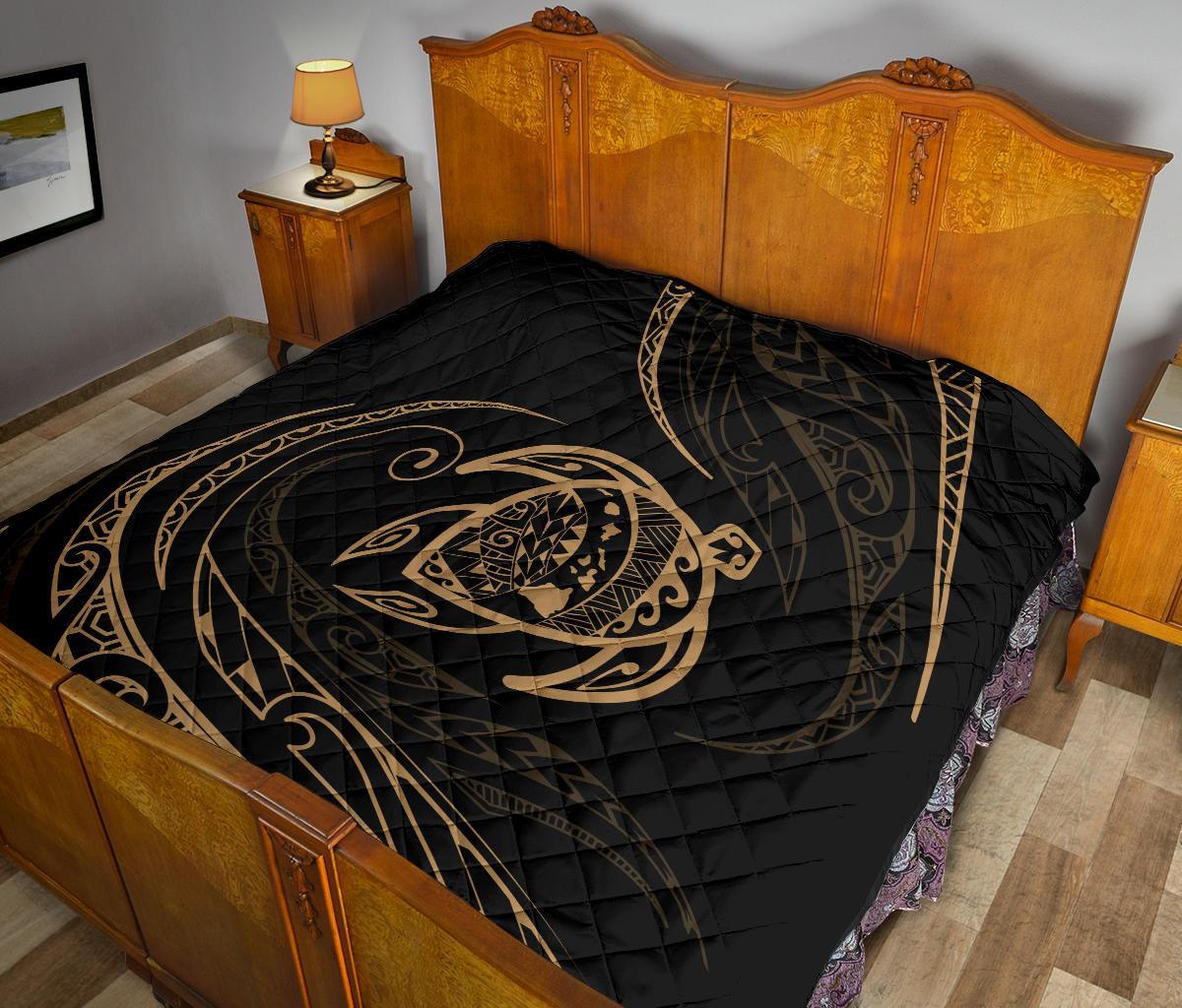 Hawaii Turtle Premium Quilt - Gold - Frida Style - Polynesian Pride