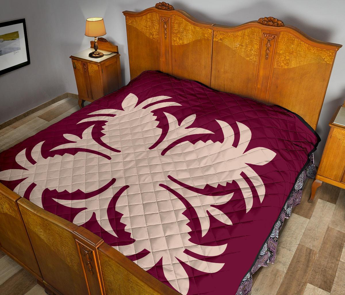 Hawaiian Premium Quilt Royal Pattern - Pink - A2 Style - Polynesian Pride