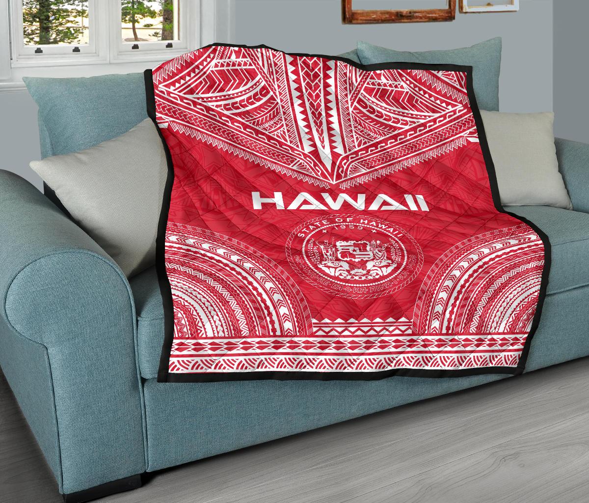 Hawaii Premium Quilt - Hawaii Seal Polynesian Chief Red Version - Polynesian Pride