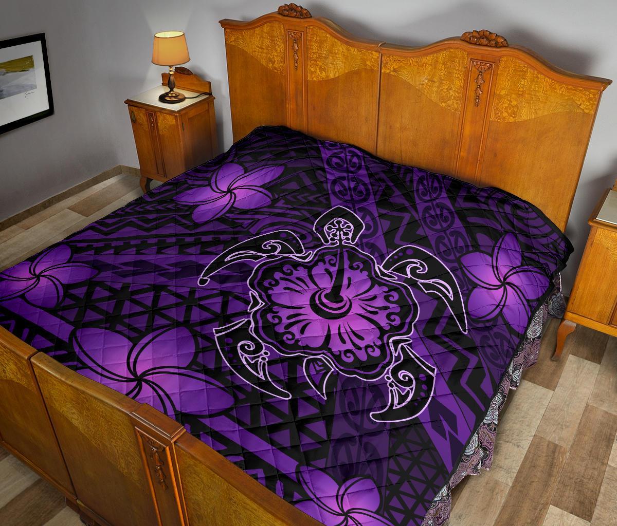 Hawaii Mix Polynesian Turtle Plumeria Premium Quilt - AH - Nick Style - Purple - Polynesian Pride