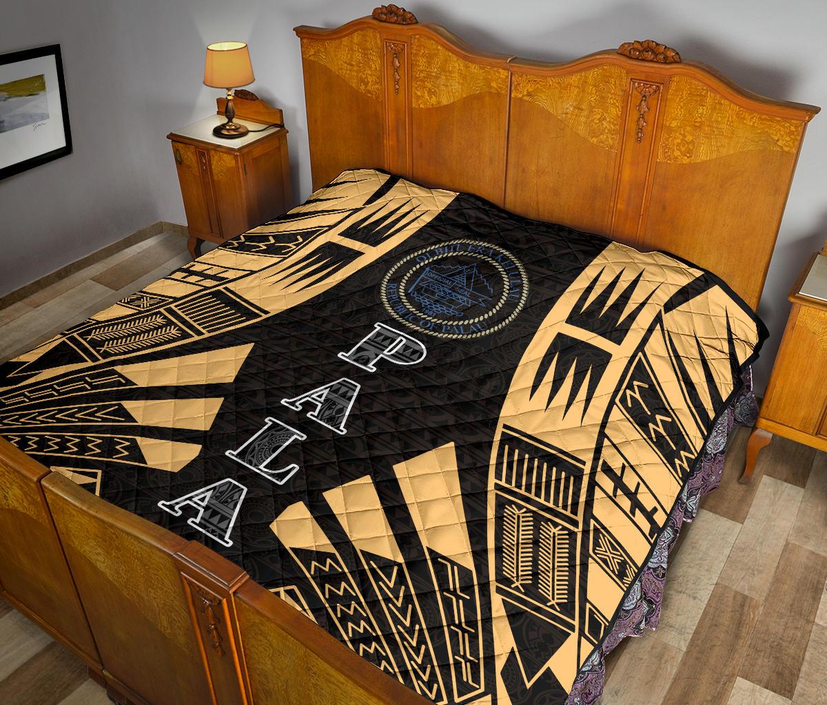 Palau Premium Quilt - Palau Seal Polynesian Gold Tattoo - Polynesian Pride