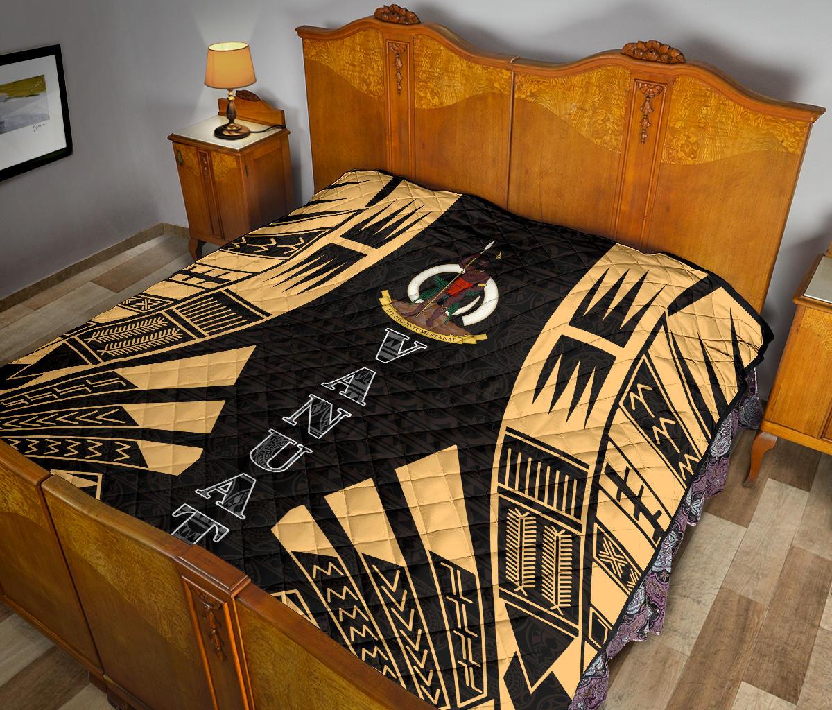 Vanuatu Premium Quilt - Vanuatu Coat Of Arms Polynesian Gold Tattoo - Polynesian Pride