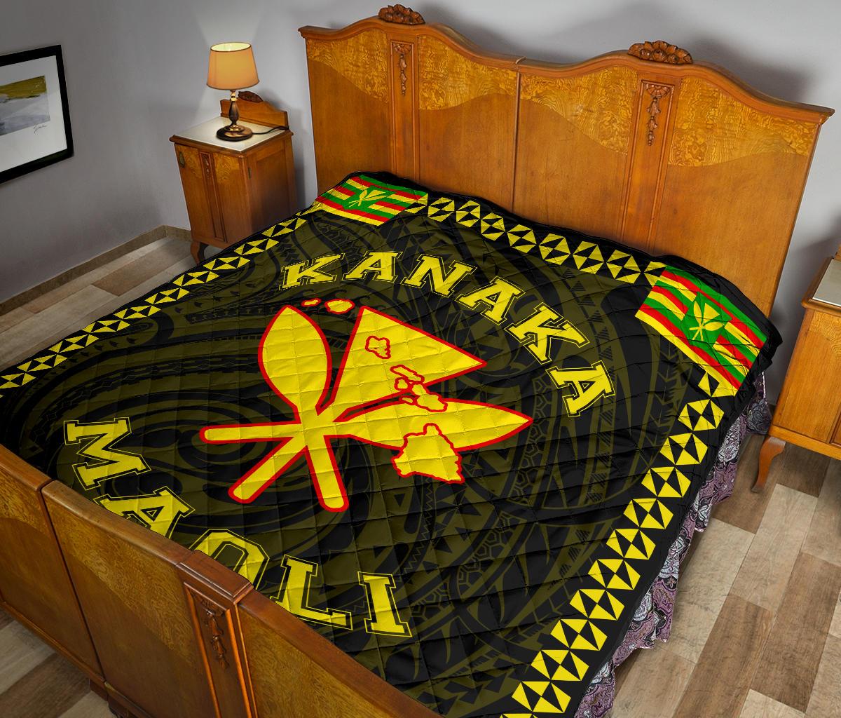 Kanaka Maoli Flag Polynesian Premium Quilt Yellow - Love Style - Polynesian Pride