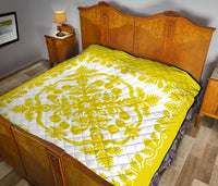 Hawaiian Premium Quilt Royal Pattern - Yellow And White - Polynesian Pride