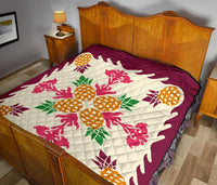 Hawaiian Pineapple Pattern Premium Quilt - Burgundy - Argu Style - AH - Polynesian Pride
