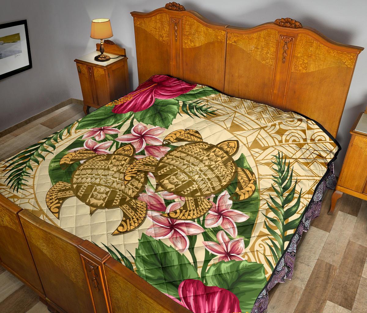 Hawaii Premium Quilt - Turtle Strong Pattern Hibiscus Plumeria AH - Polynesian Pride