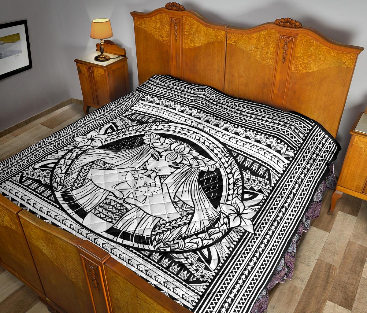 Hawaii Polynesian Pele Kanaka Premium Quilt White - Polynesian Pride