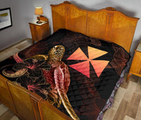 Wallis And Futuna Polynesian Premium Quilt - Turtle With Blooming Hibiscus Gold - Polynesian Pride