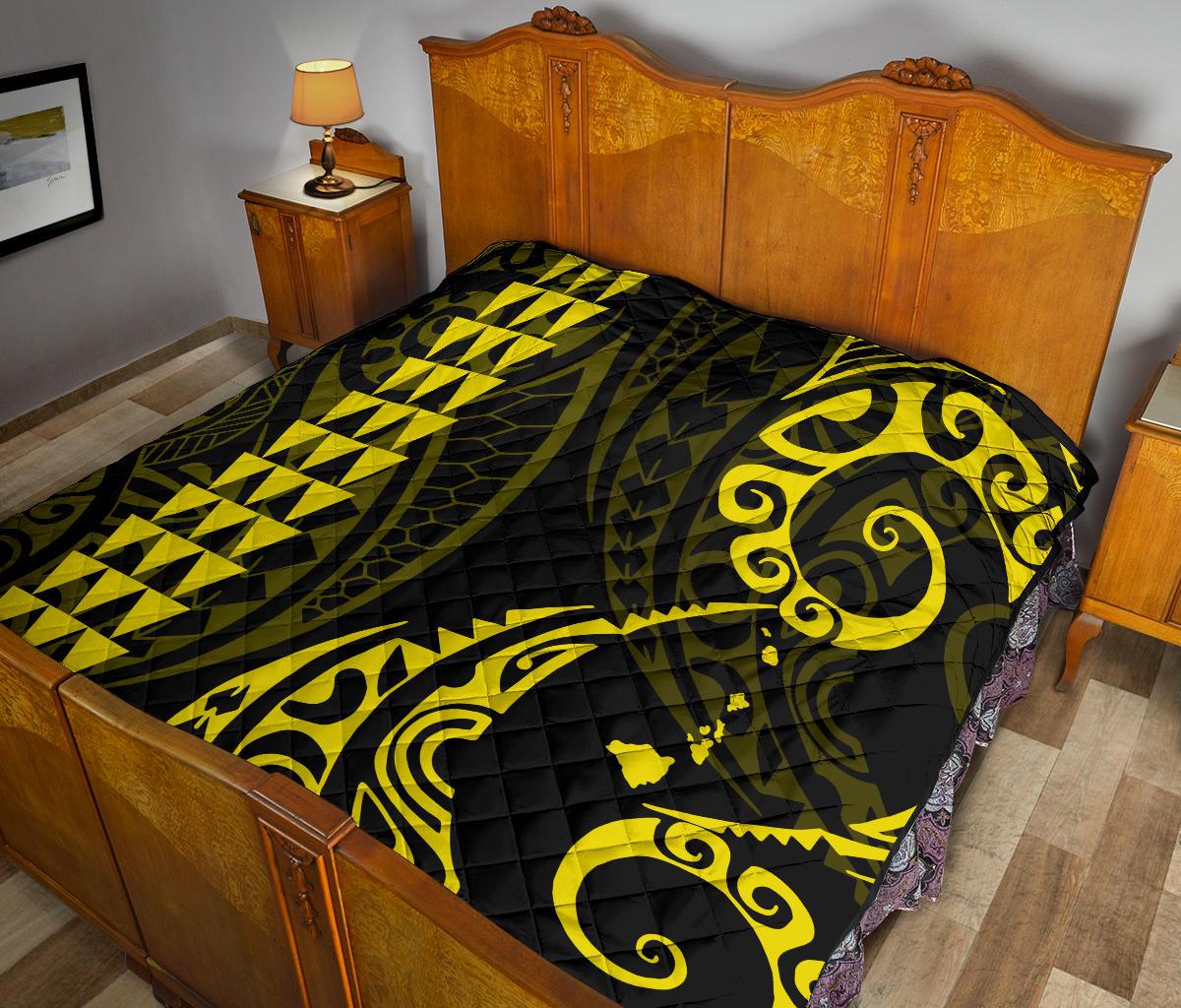 Hawaii Kakau Yellow Polynesian Premium Quilt - Polynesian Pride