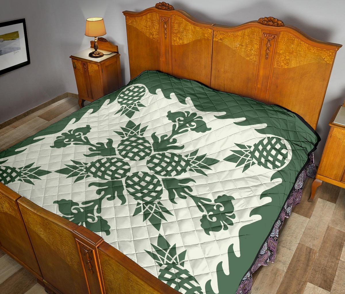 Hawaiian Pineapple Pattern Premium Quilt - Green - Argu Style - Polynesian Pride