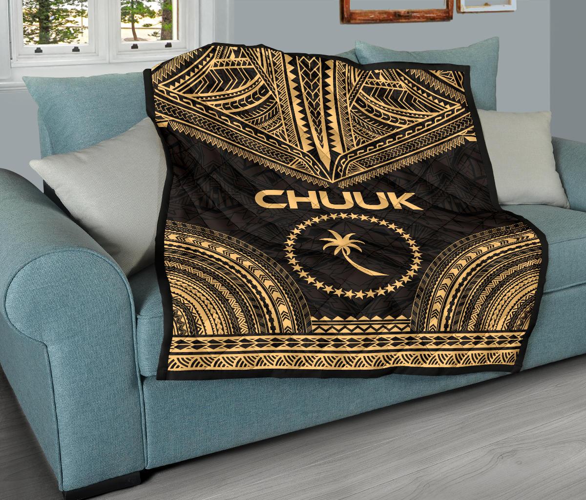 Chuuk Premium Quilt - Chuuk Flag Polynesian Chief Gold Version - Polynesian Pride