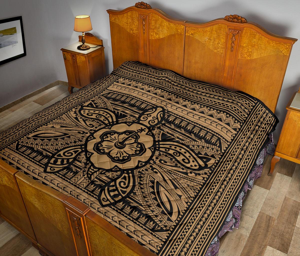 Hawaii Polyensian Turtle Premium Quilt Gold - Polynesian Pride