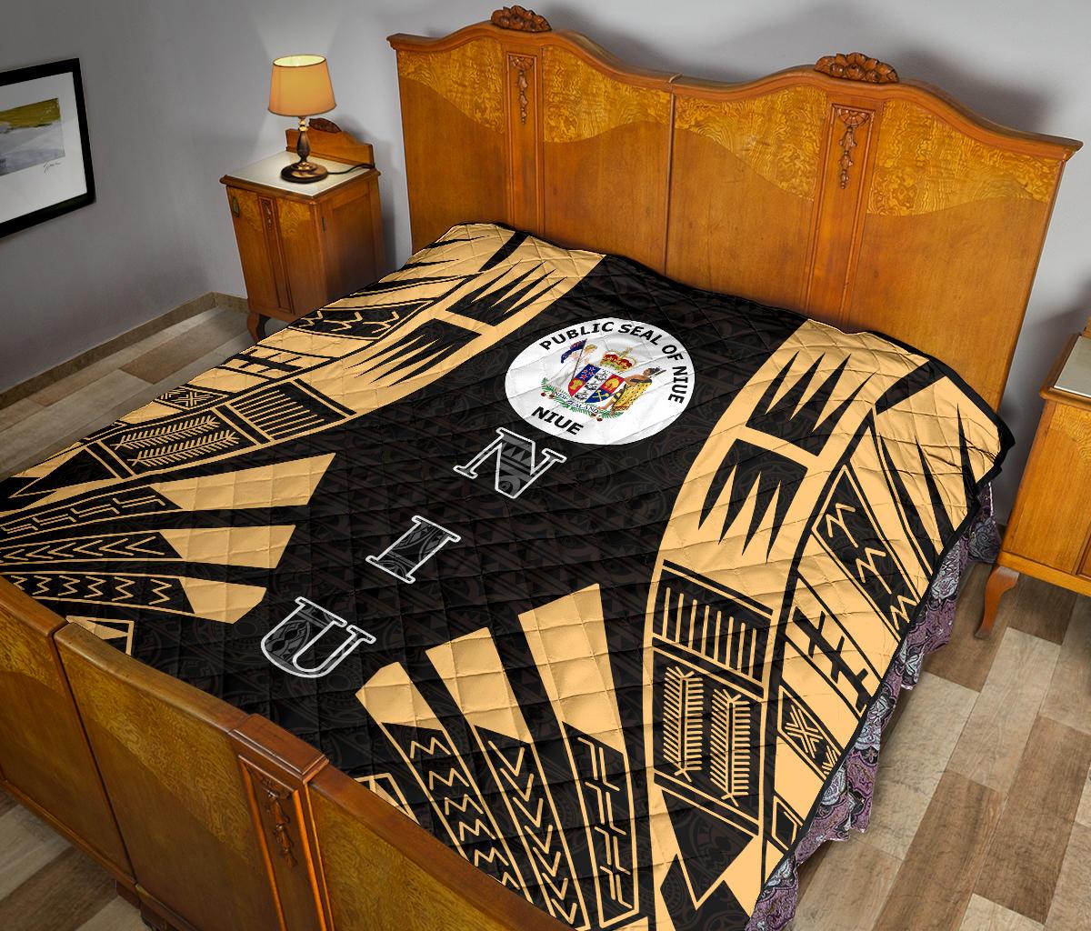 Niue Premium Quilt - Niue Seal Polynesian Gold Tattoo - Polynesian Pride