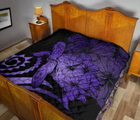 Hawaii Turtle Hibiscus Polynesian Vintage Premium Quilt - Purple - Polynesian Pride