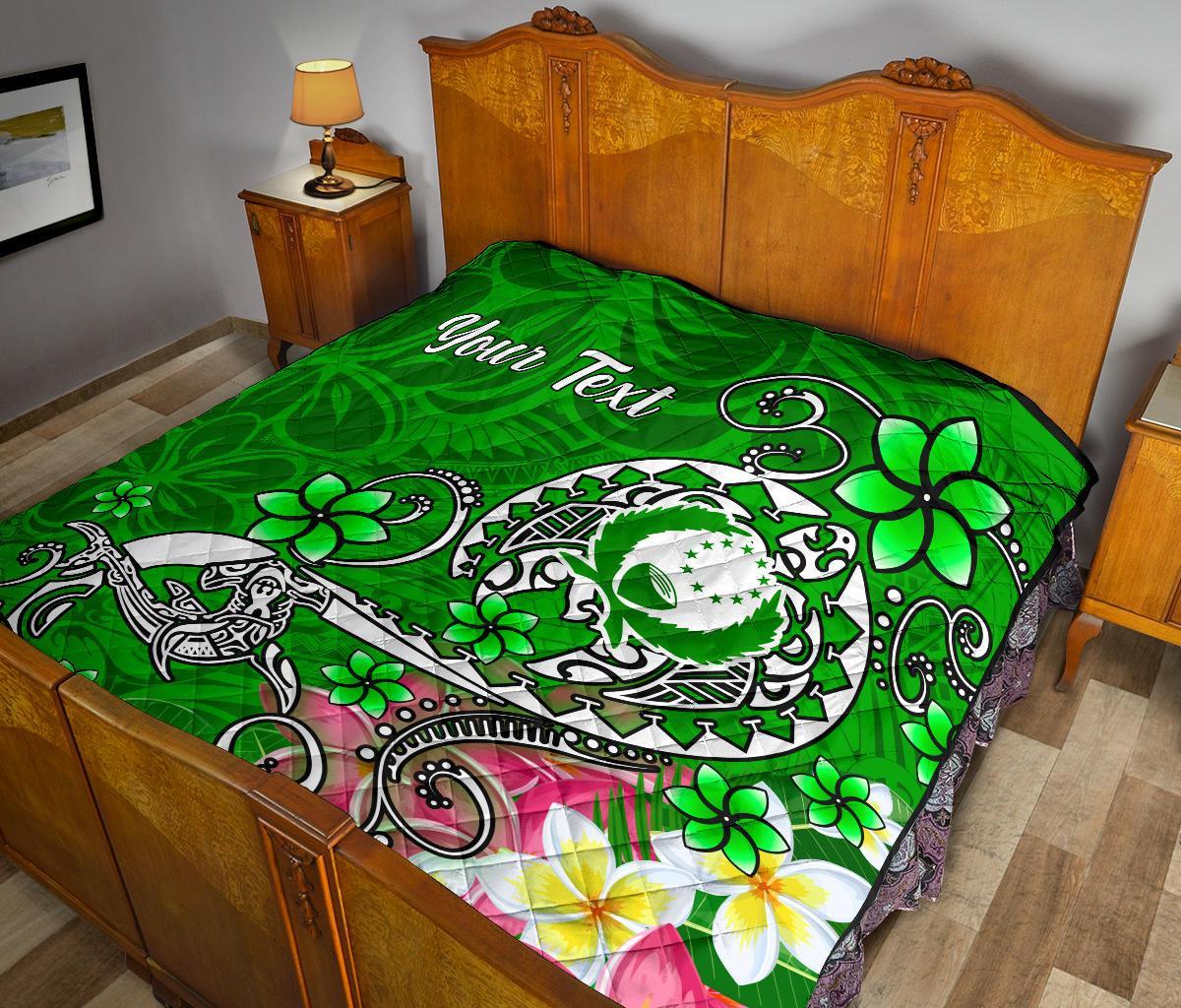Pohnpei Custom Personalised Premium Quilt - Turtle Plumeria (Green) - Polynesian Pride