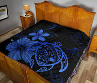 Hawaii Turtle Hibiscus Premium Quilt Blue - Polynesian Pride