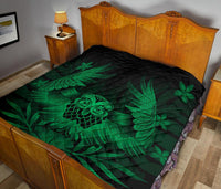 Hawaii Owl Hibiscus Plumeria Premium Quilt - Green - Polynesian Pride