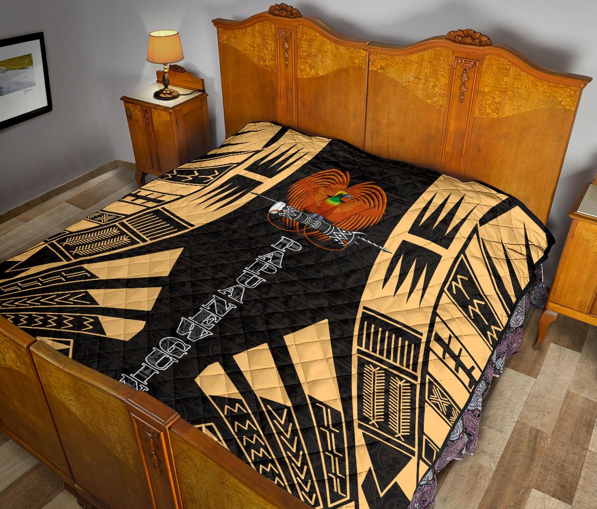 Papua New Guinea Premium Quilt - Papua New Guinea Coat Of Arsms Polynesian Gold Tattoo - Polynesian Pride