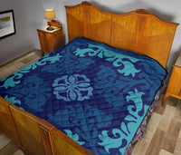 Hawaiian Tropical Pattern Premium Quilt - Indigo - Argu Style - AH - Polynesian Pride