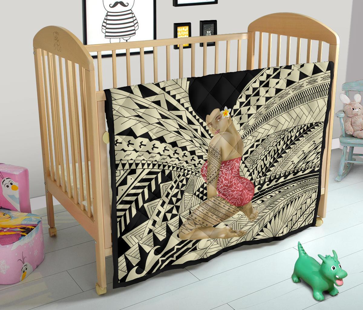 Hawaii Polynesian Hula Girl Wearing Plumeria Premium Quilt - Polynesian Pride