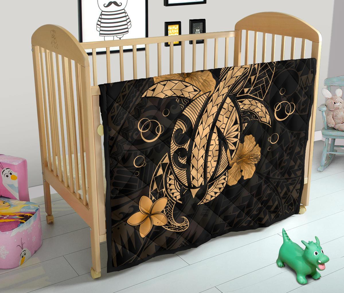 Hawaii Turtle Flower Polynesian Premium Quilt - Gold - Polynesian Pride