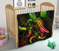 New Caledonia Polynesian Premium Quilt - Turtle With Blooming Hibiscus Reggae - Polynesian Pride