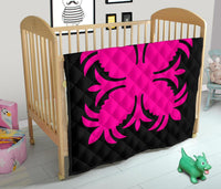 Hawaiian Premium Quilt Royal Pattern - Black And Pink - A2 Style - Polynesian Pride