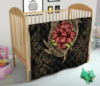 Hawaii Shark Hibiscus Gold Premium Quilt - Polynesian Pride