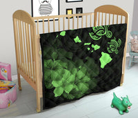 Hawaii Hibiscus Map Hidden Polynesian Green Premium Quilt - Polynesian Pride