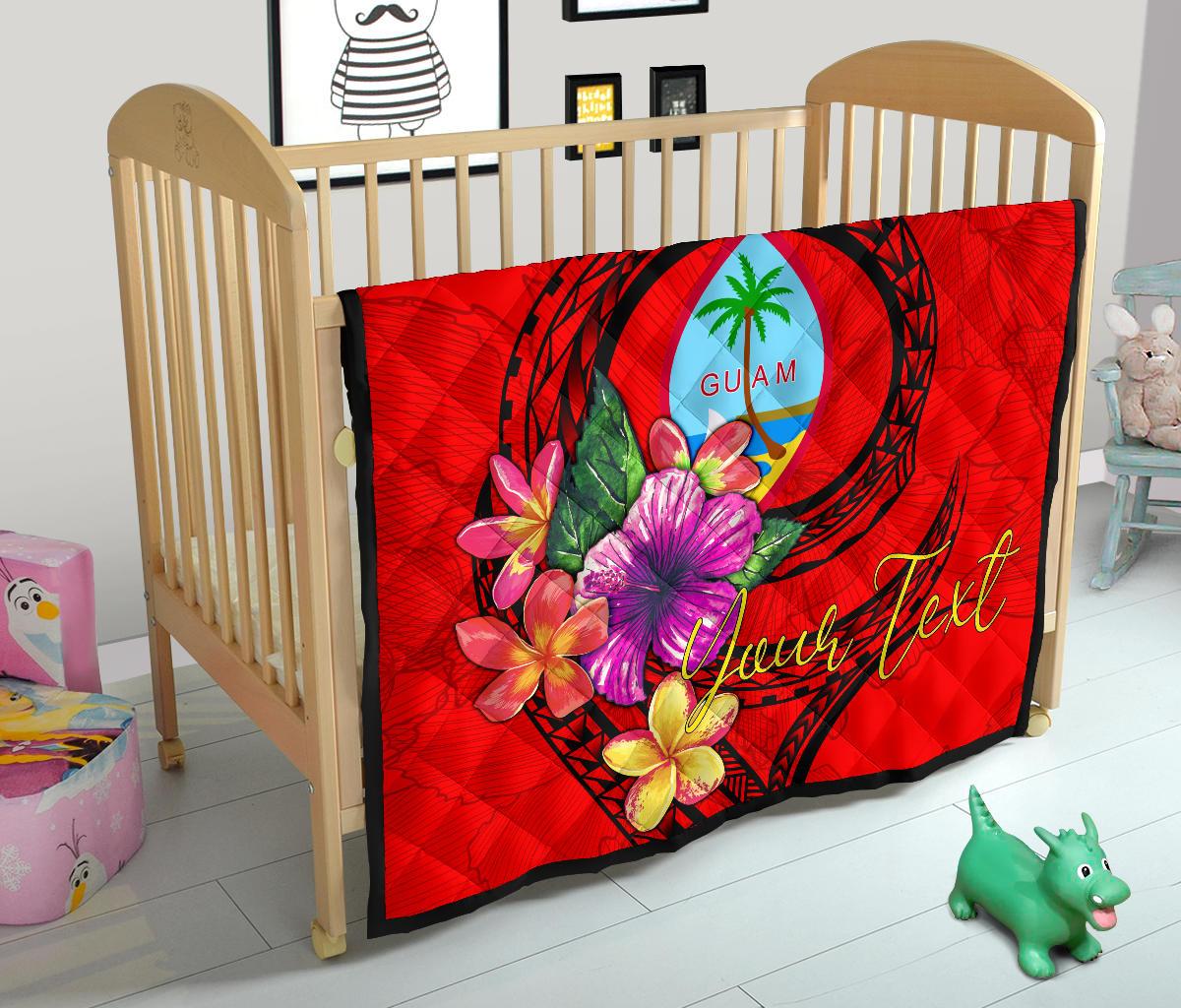 Guam Polynesian Custom Personalised Premium Quilt - Floral With Seal Red - Polynesian Pride