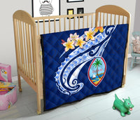 Guam Personalised Premium Quilt - Guam Seal Polynesian Patterns Plumeria (Blue) - Polynesian Pride