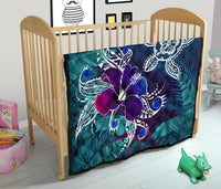 Hawaii Premium Quilt - Hawaii Turtle Flowers And Palms Retro - Polynesian Pride