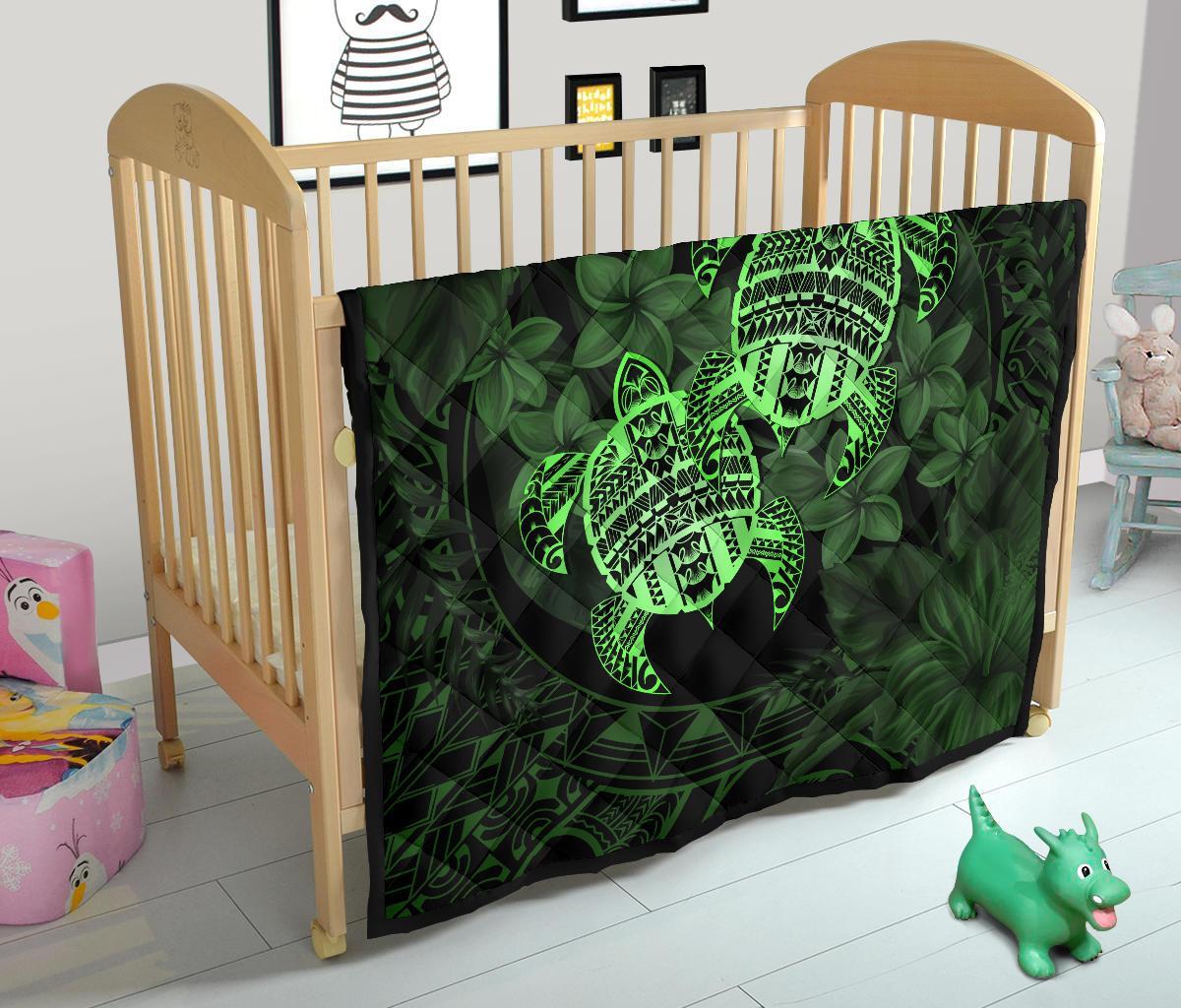 Hawaii Premium Quilt - Turtle Strong Pattern Hibiscus Plumeria Green AH - Polynesian Pride