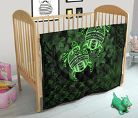Hawaii Premium Quilt - Turtle Strong Pattern Hibiscus Plumeria Green AH - Polynesian Pride