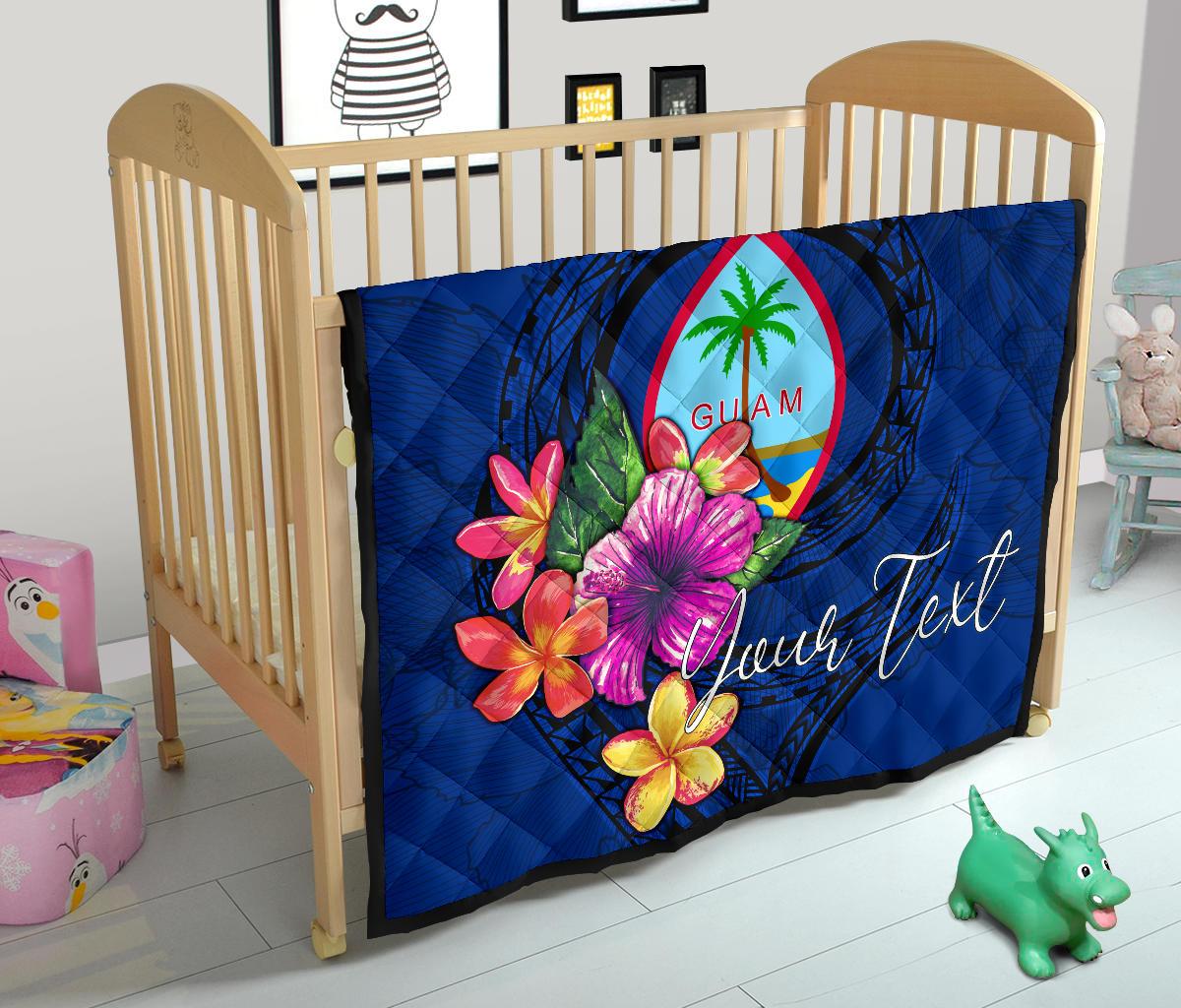 Guam Polynesian Custom Personalised Premium Quilt - Floral With Seal Blue - Polynesian Pride