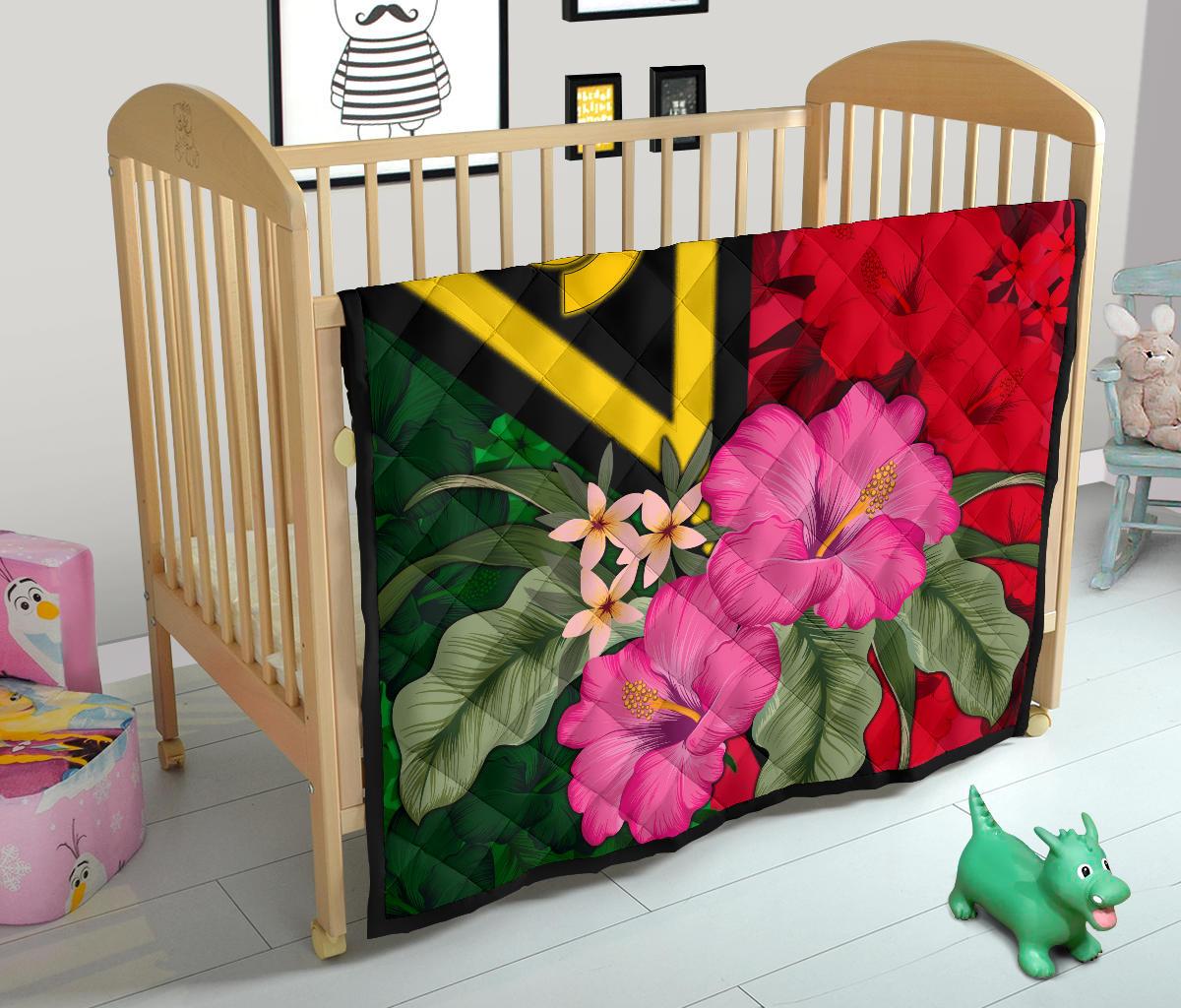 Vanuatu Premium Quilt - Vanuatu Flag with Hibiscus - Polynesian Pride