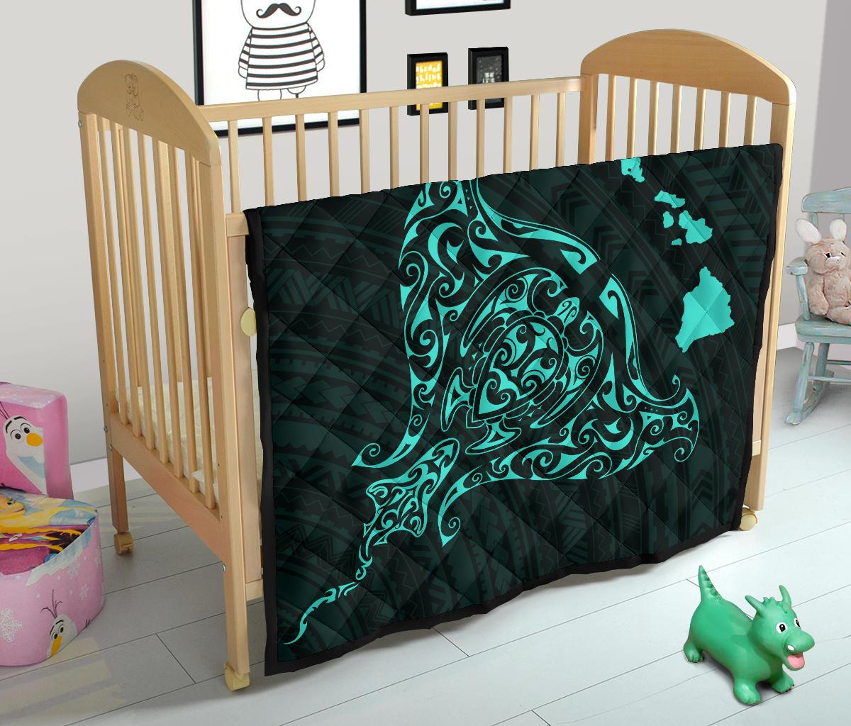 Rays Hawaii Map Polynesian Premium Quilt - Turquoise - Polynesian Pride