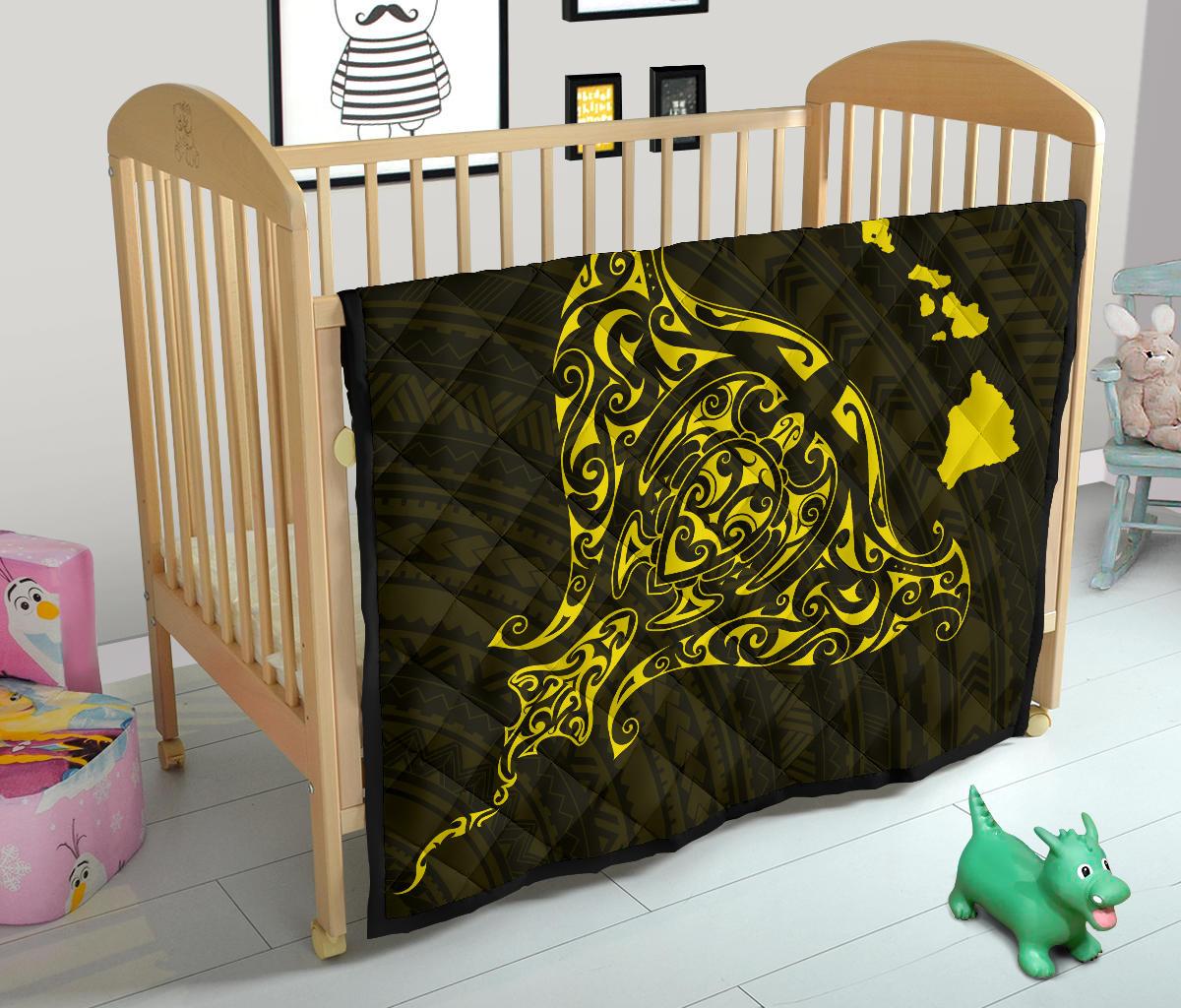 Rays Hawaii Map Polynesian Premium Quilt - Yellow - Polynesian Pride