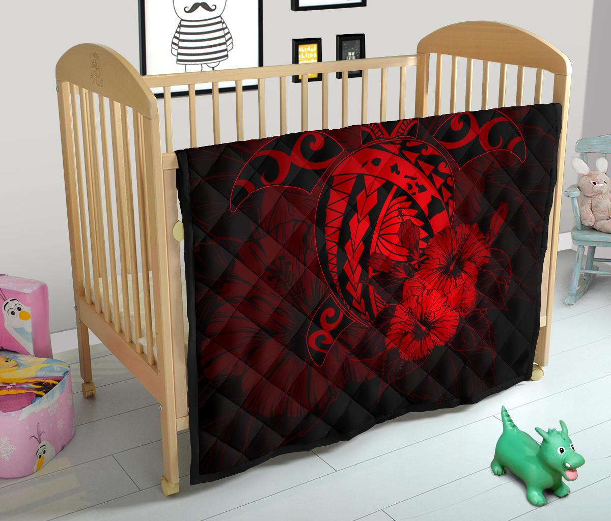 Hawaii Hibiscus Premium Quilt - Harold Turtle - Red - Polynesian Pride