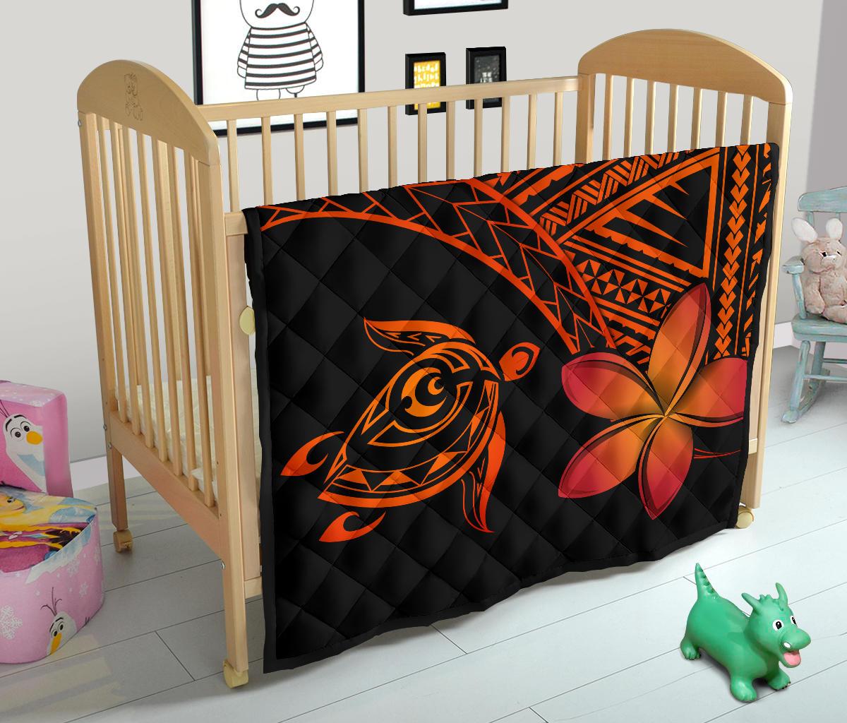 Hawaii Quilt - Hawaii Turtle Plumeria Quilt Orange - Polynesian Pride