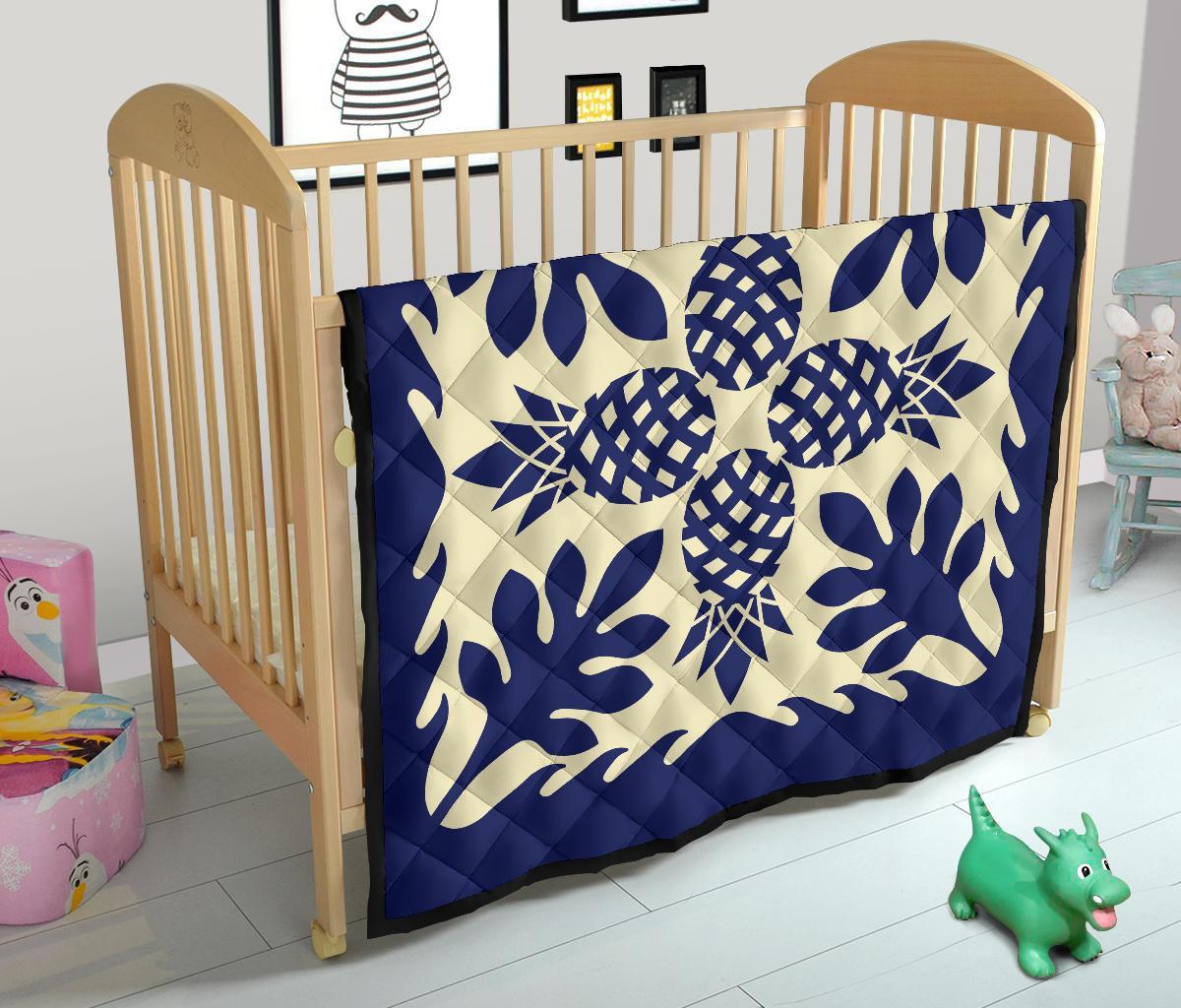 Hawaiian Pineapple Tropical Pattern Premium Quilt - Blue - Argu Style - AH - Polynesian Pride