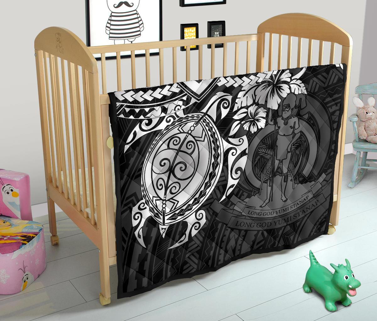 Vanuatu Polynesian Premium Quilt - Vanuatu Coat Of Arms & White Turtle Hibiscus - Polynesian Pride