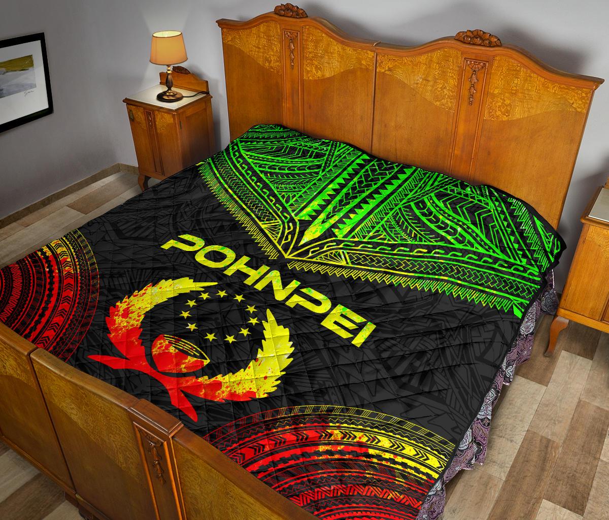 Pohnpei Premium Quilt - Pohnpie Flag Polynesian Chief Reggae Version - Polynesian Pride