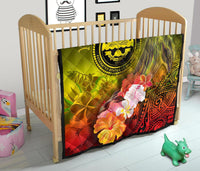 Federated States of Micronesia Custom Personalised Premium Quilts - Humpback Whale with Tropical Flowers (Yellow) - Polynesian Pride