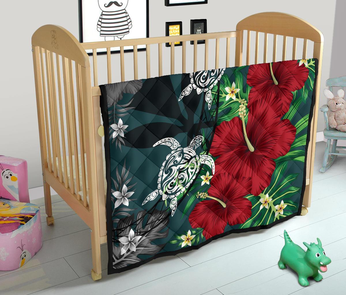 Hawaii Map Turtle Hibiscus Plumeria Polynesian - Premium Quilt AH - Polynesian Pride