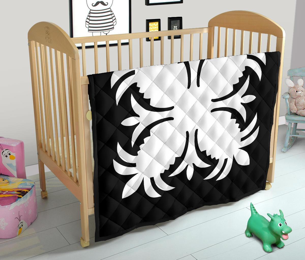 Hawaiian Premium Quilt Royal Pattern - Black And White - A2 Style - Polynesian Pride