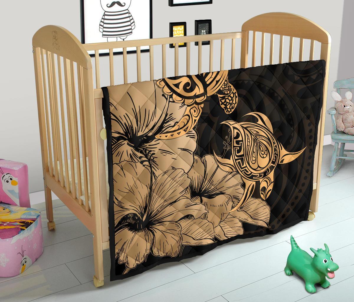 Hawaii Turtle Premium Quilt Polynesian Hibiscus Art Gold AH - Polynesian Pride