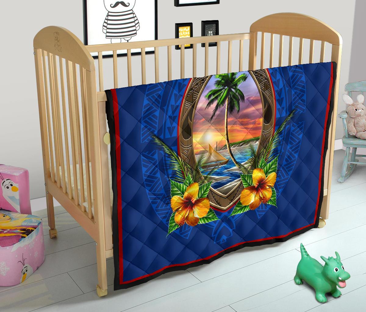 Guam Premium Quilt - Guam Coat Of Arms Hibiscus - Polynesian Pride